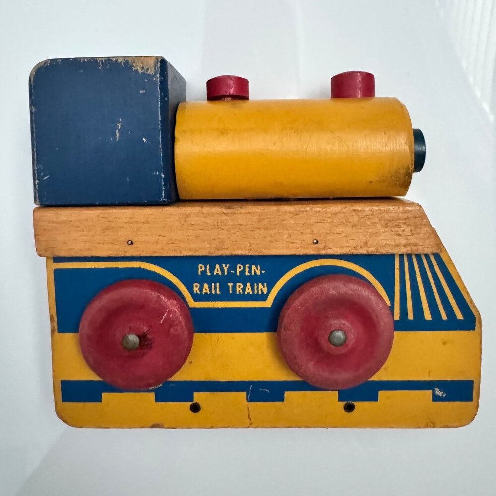 Play-Pen-Rail Train Wooden Toy 3–18 Months Toddler Baby Vintage 50s Collectible - Picture 2 of 13